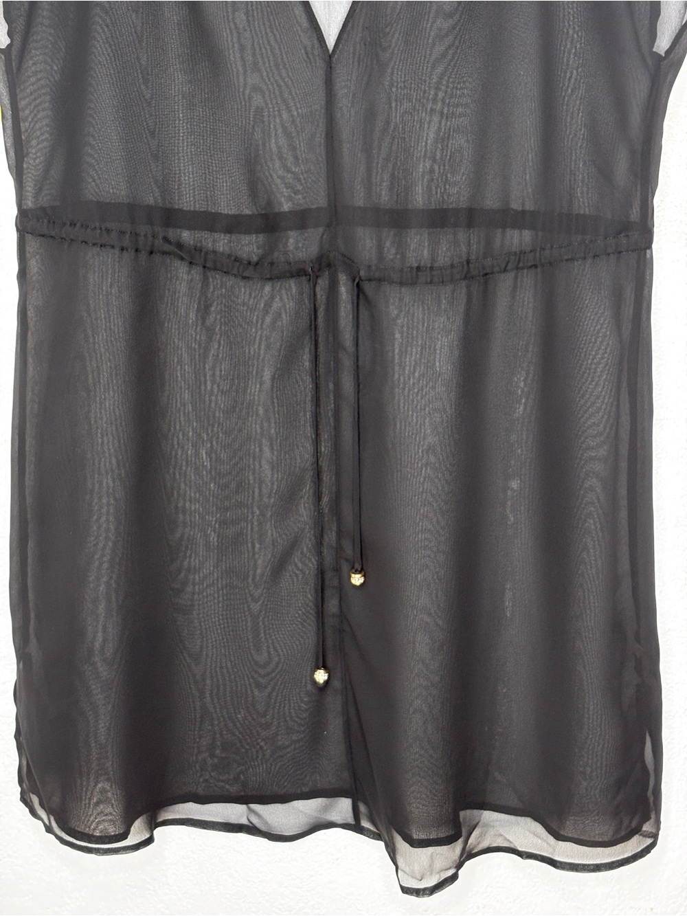 90s  Black Sheer Georgette Tunic Deep V Neck Cyber Y2K Weightless Drama M - Picture 5 of 8